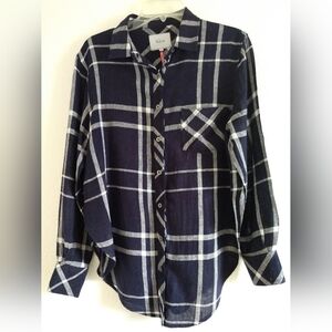 Rails x Free People Charli Shirt Linen Blend Blue White Plaid Long Sleeve Medium
